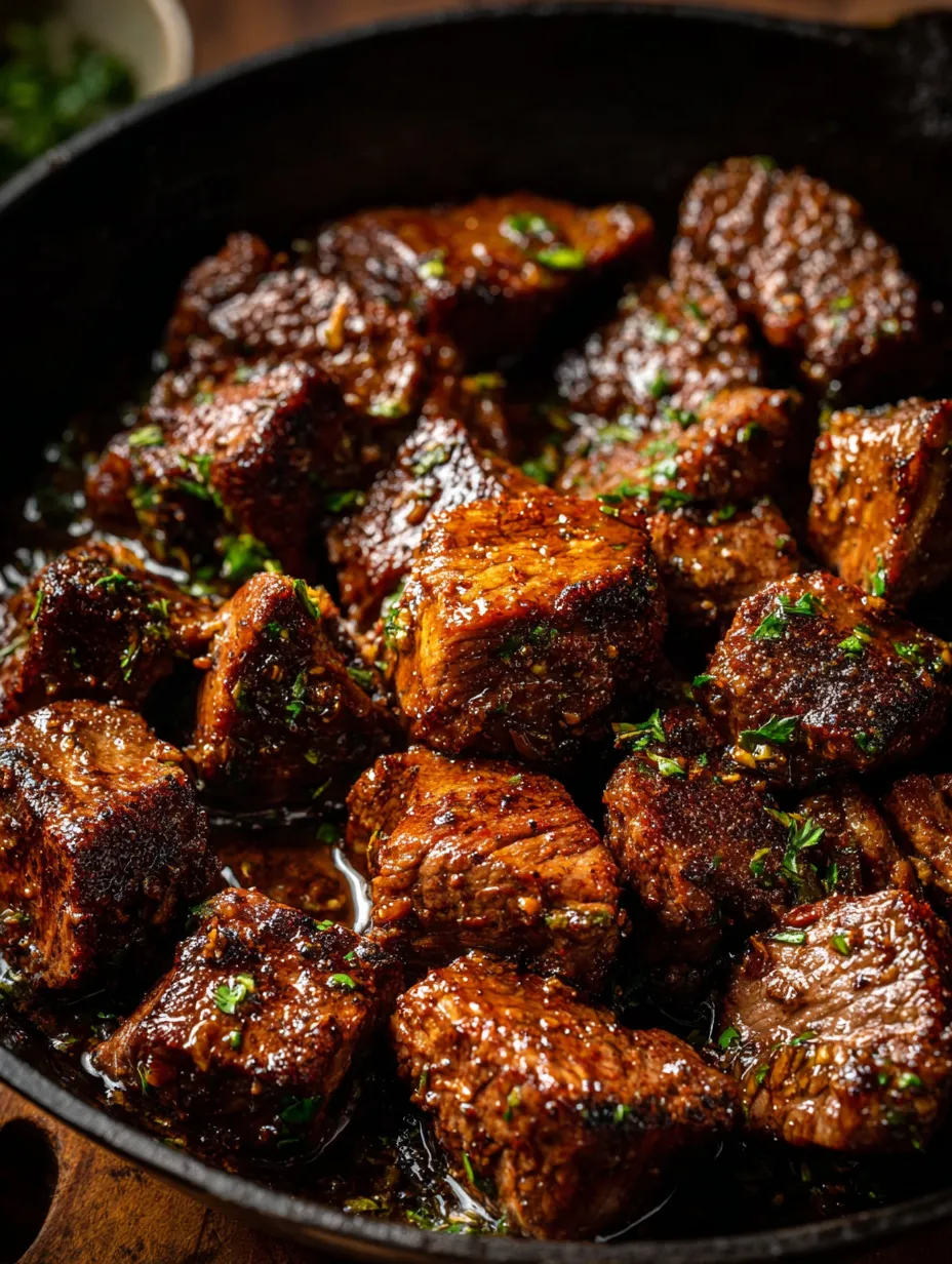 A bowl of meat with a green herb on top.