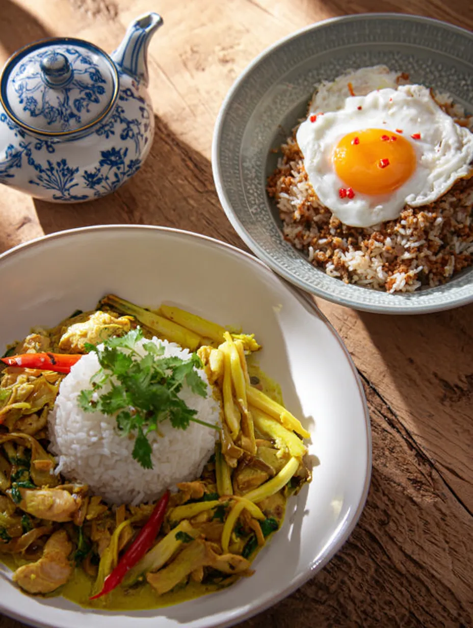 A plate piled with rice and fresh veggies.