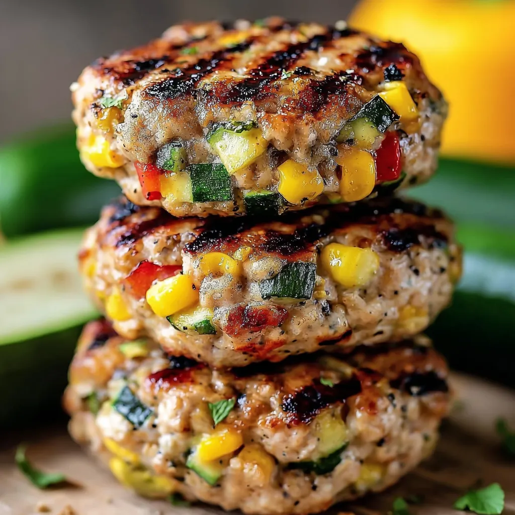 A stack of meat patties with vegetables on top.