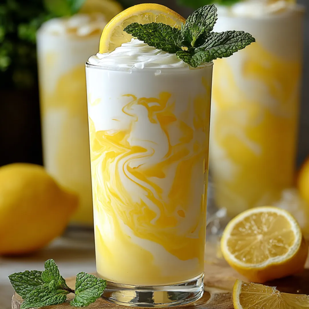 A glass of yellow lemonade with a lemon wedge on top.