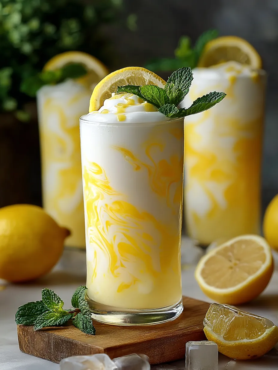 A glass of lemonade with lemon slices in it.