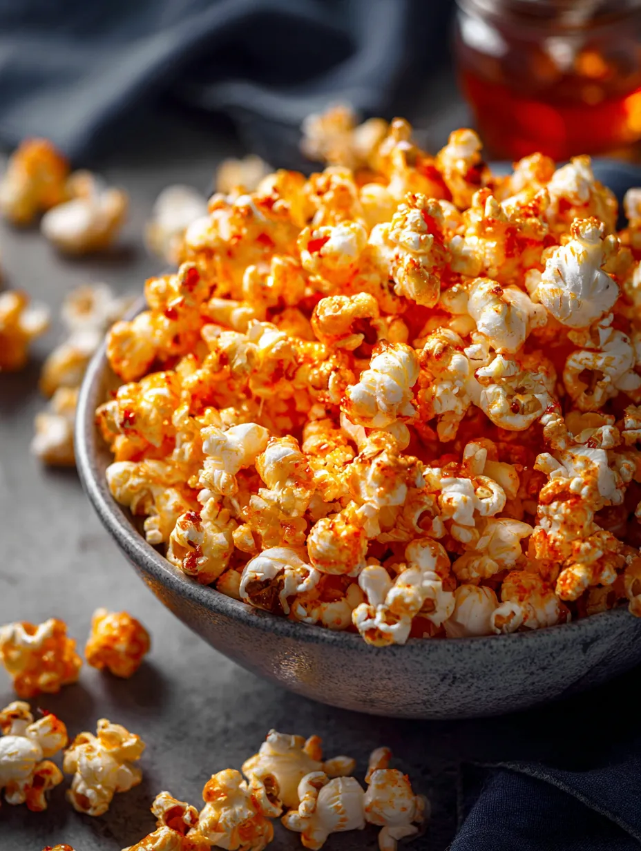 A bowl of popcorn with a spoon in it.