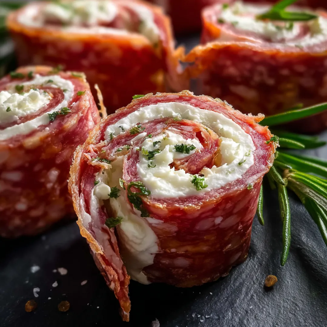 A plate of meat rolls with cheese.