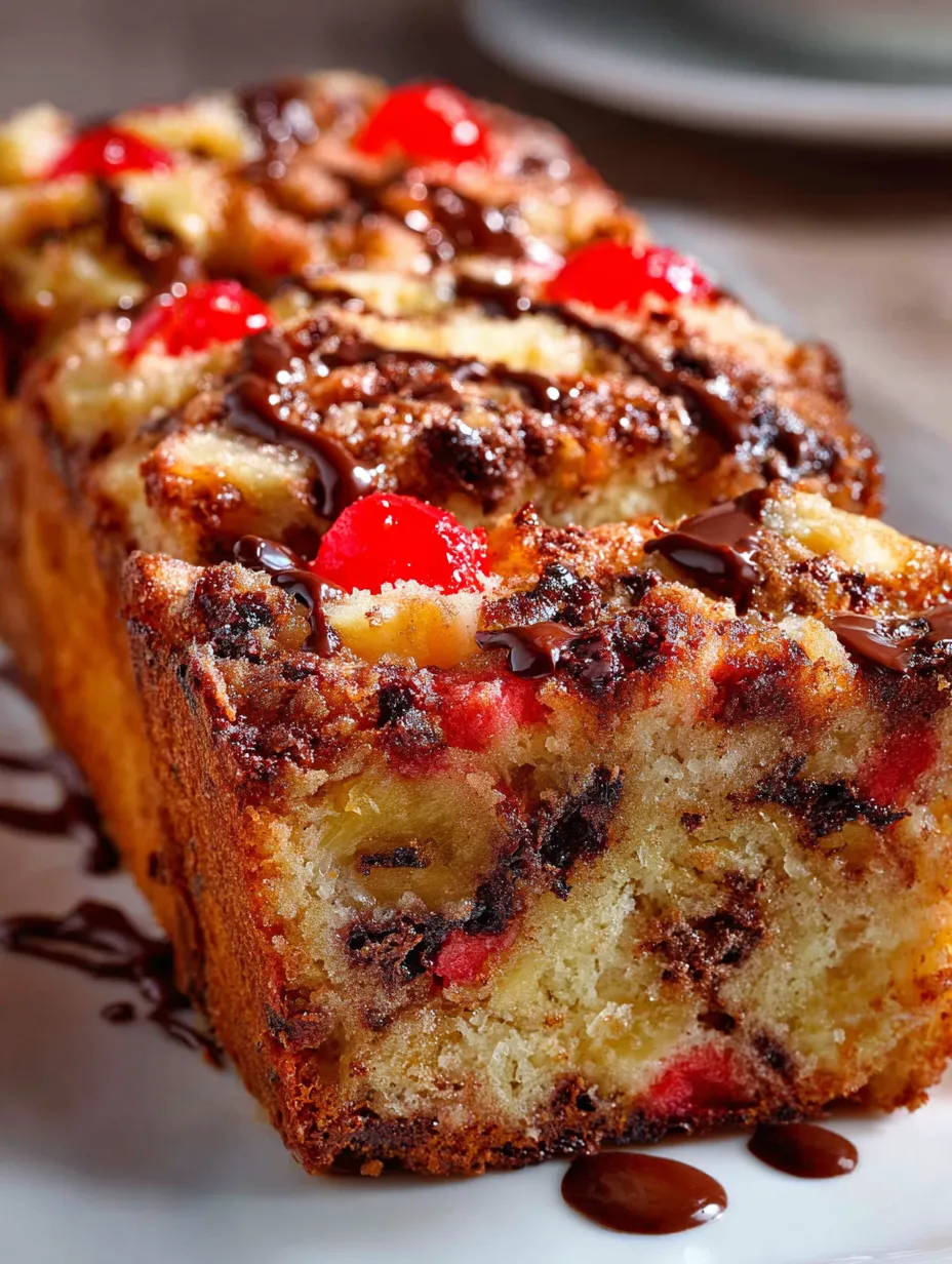 A slice of cake with chocolate and cherries.