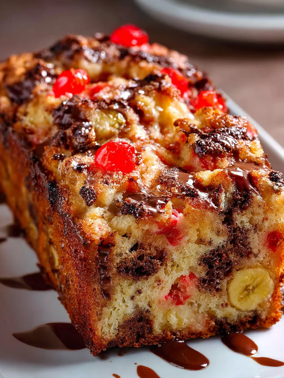 A slice of cake with chocolate and bananas.