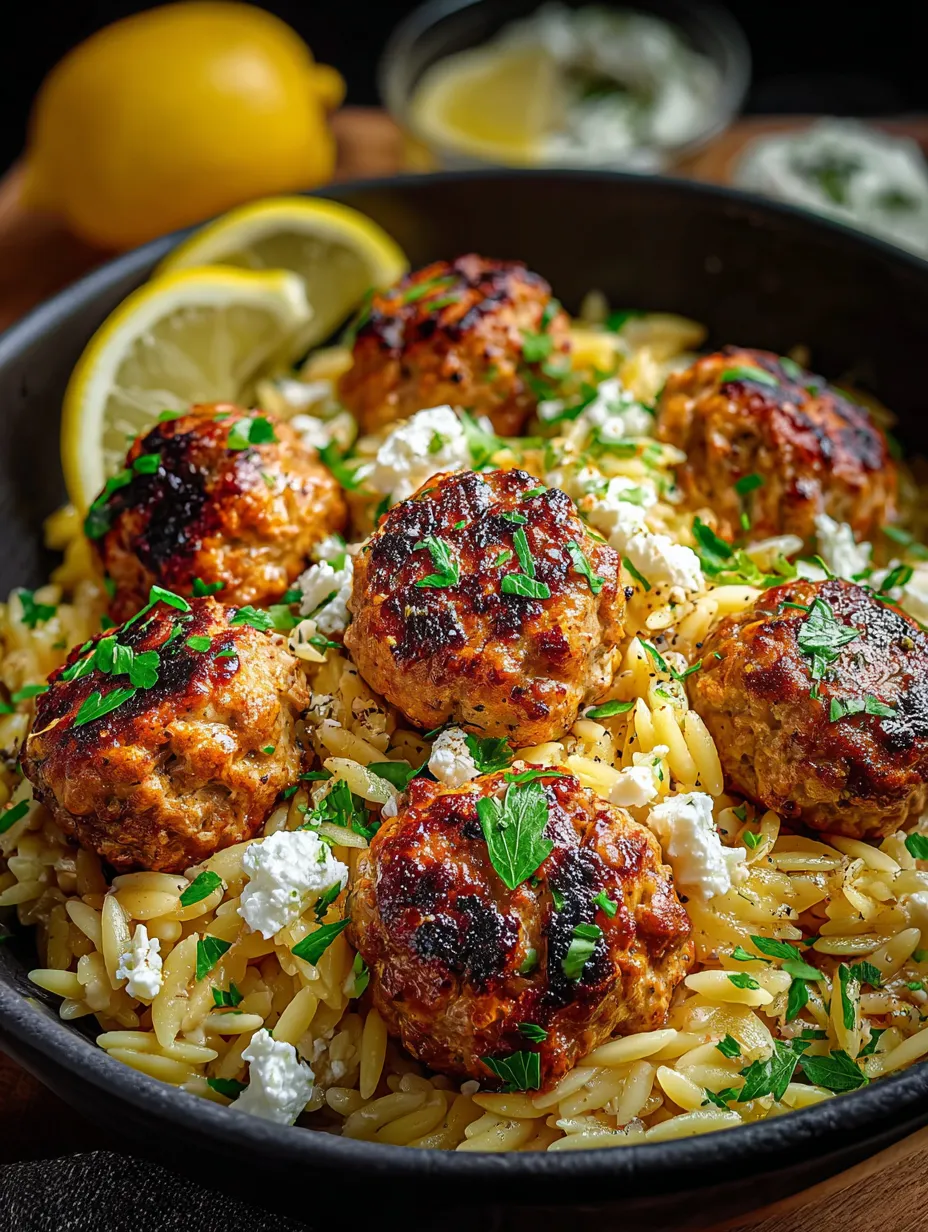 A bowl of meatballs with a lemon wedge on top.