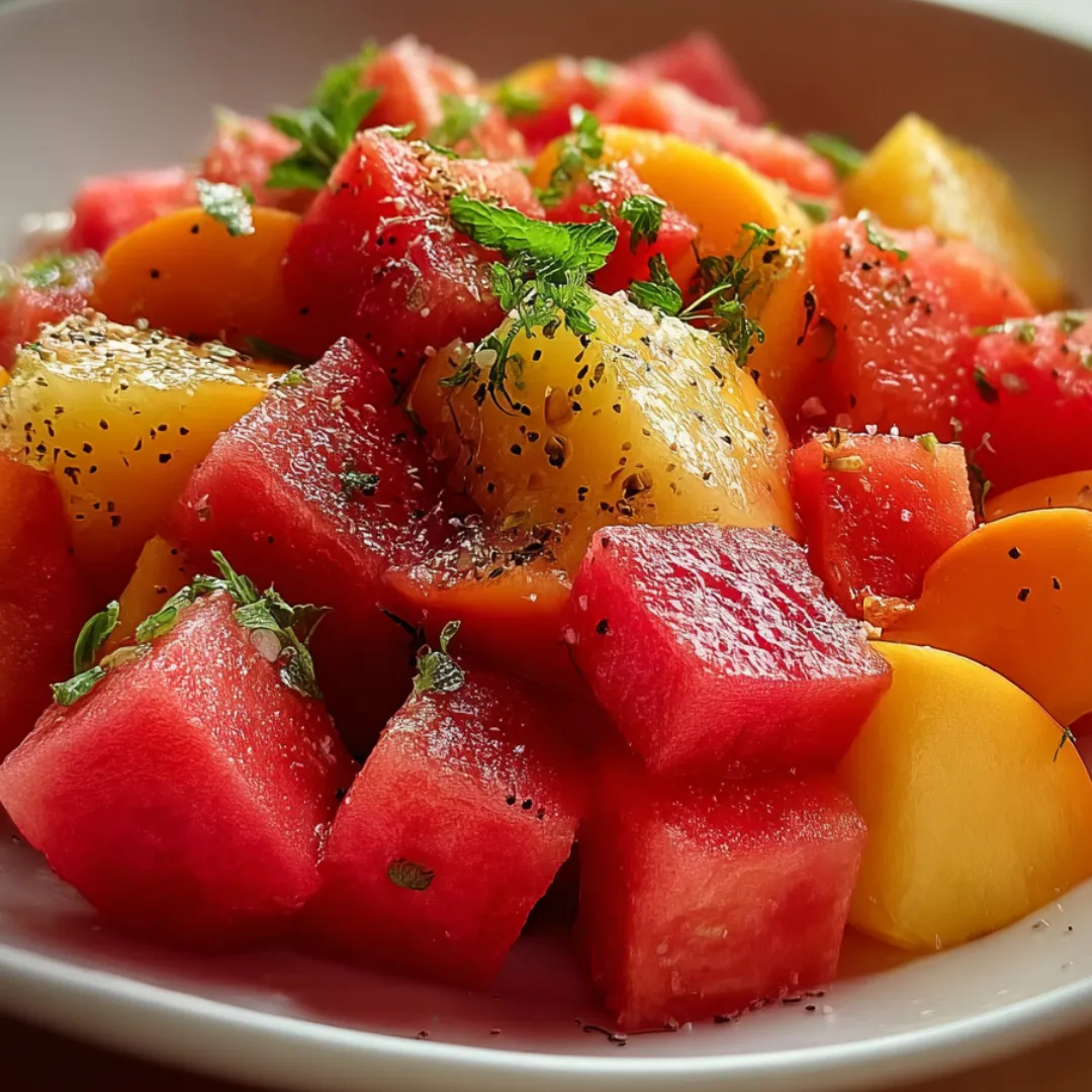 A white bowl filled with sliced watermelon.