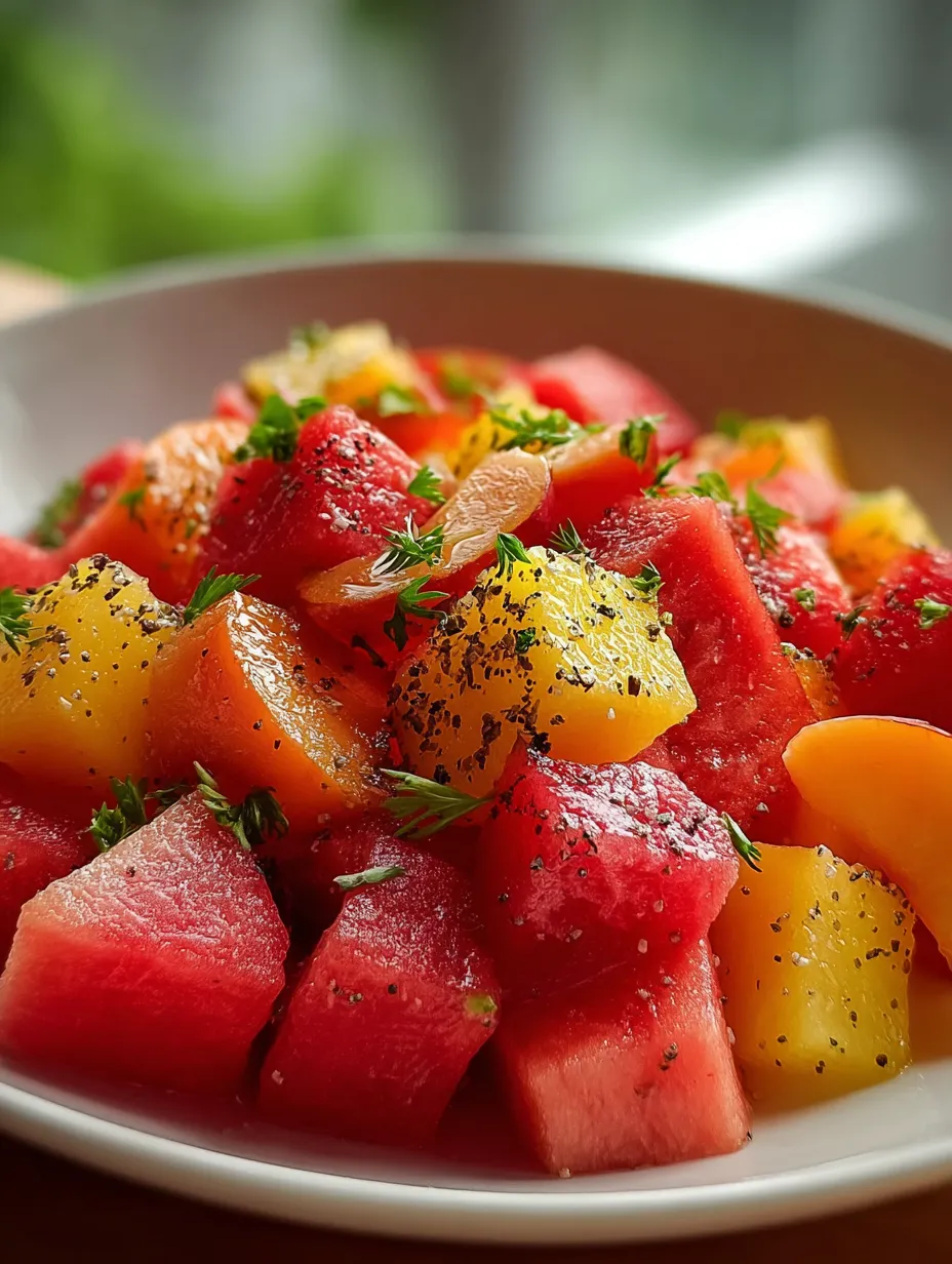 A bowl of sliced watermelon with black seeds.