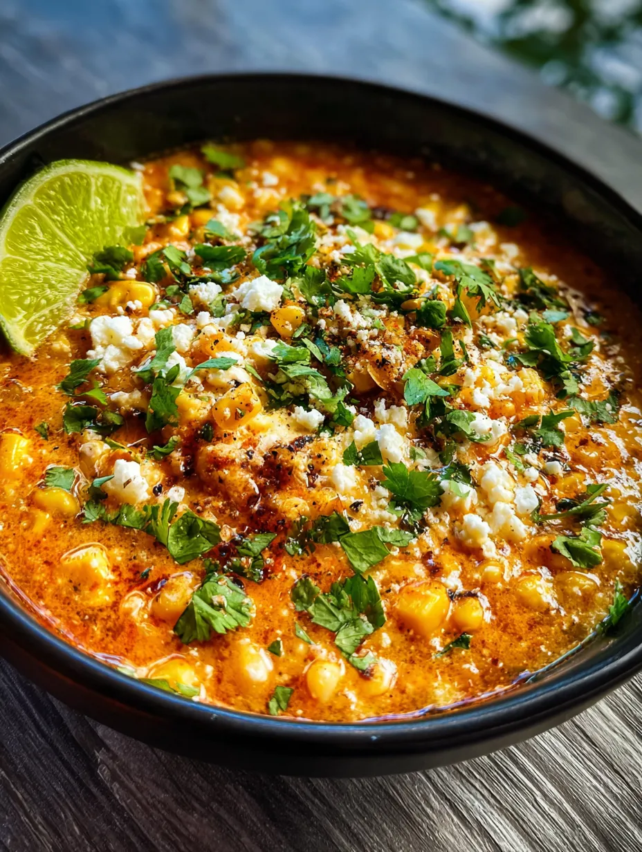 A bowl of soup with corn and lime.