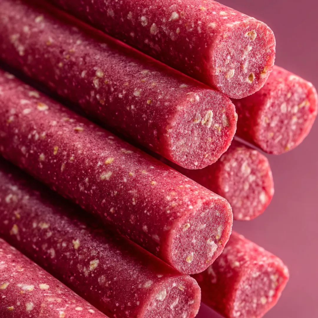 A row of red sausages.