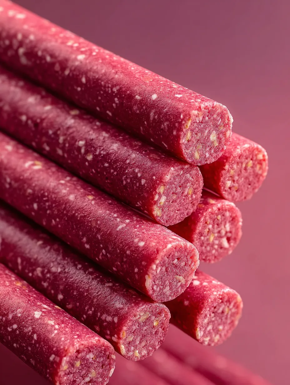 A stack of red meat sticks.