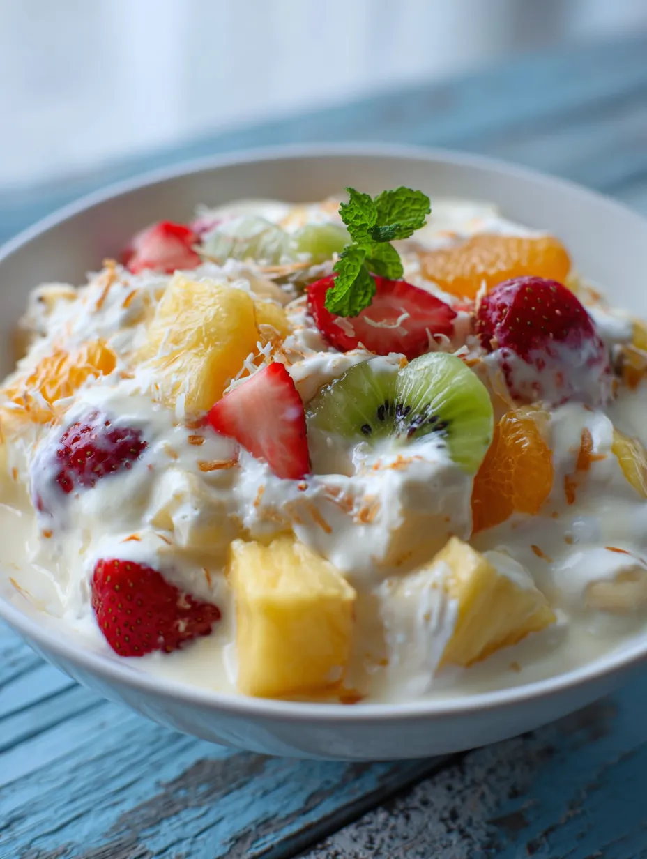 A bowl of fruit with strawberries, kiwi, and pineapple.