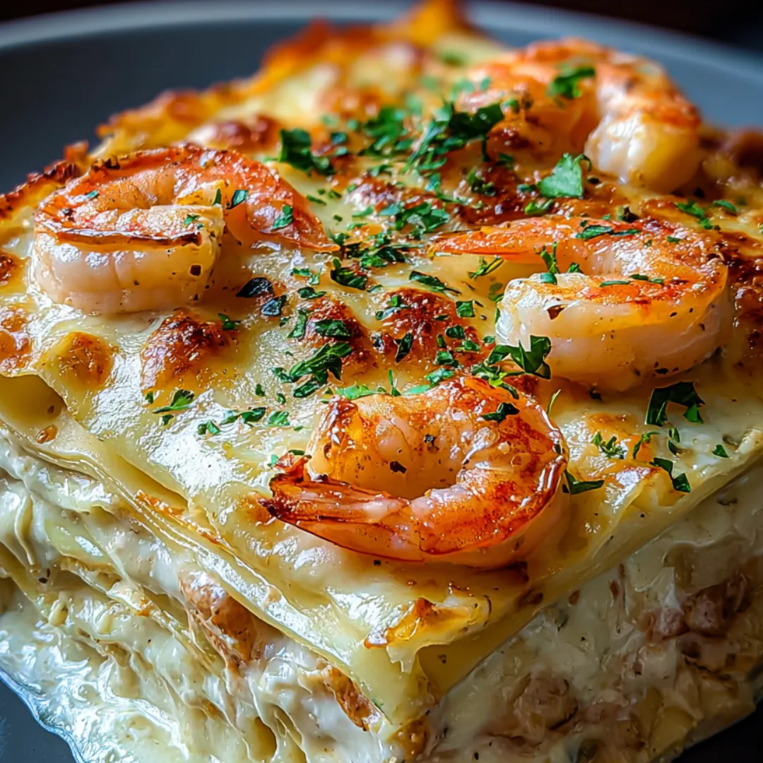 A dish with shrimp and cheese.