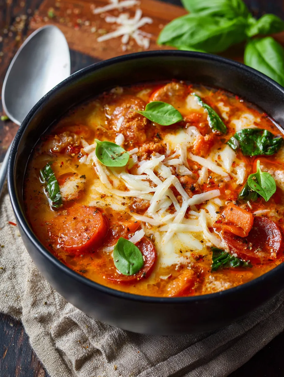 A bowl of soup with cheese and vegetables.