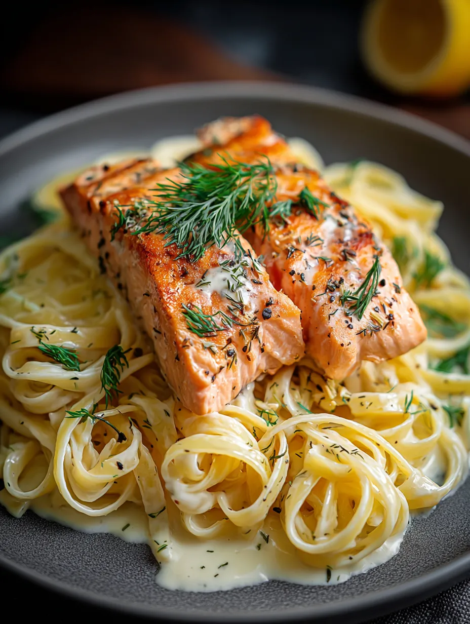 A plate of pasta with fish on top.