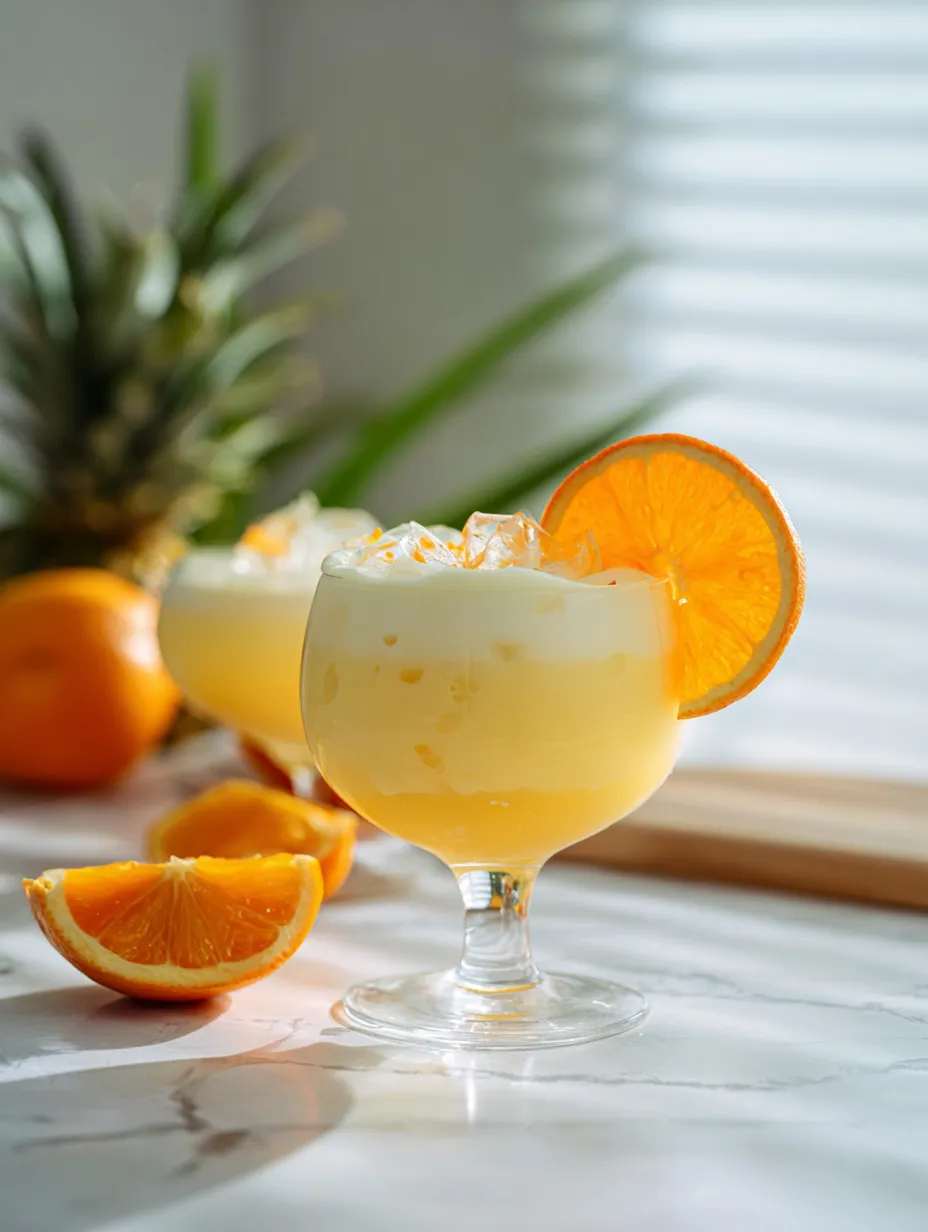 A glass of orange juice with a slice of orange on the side.
