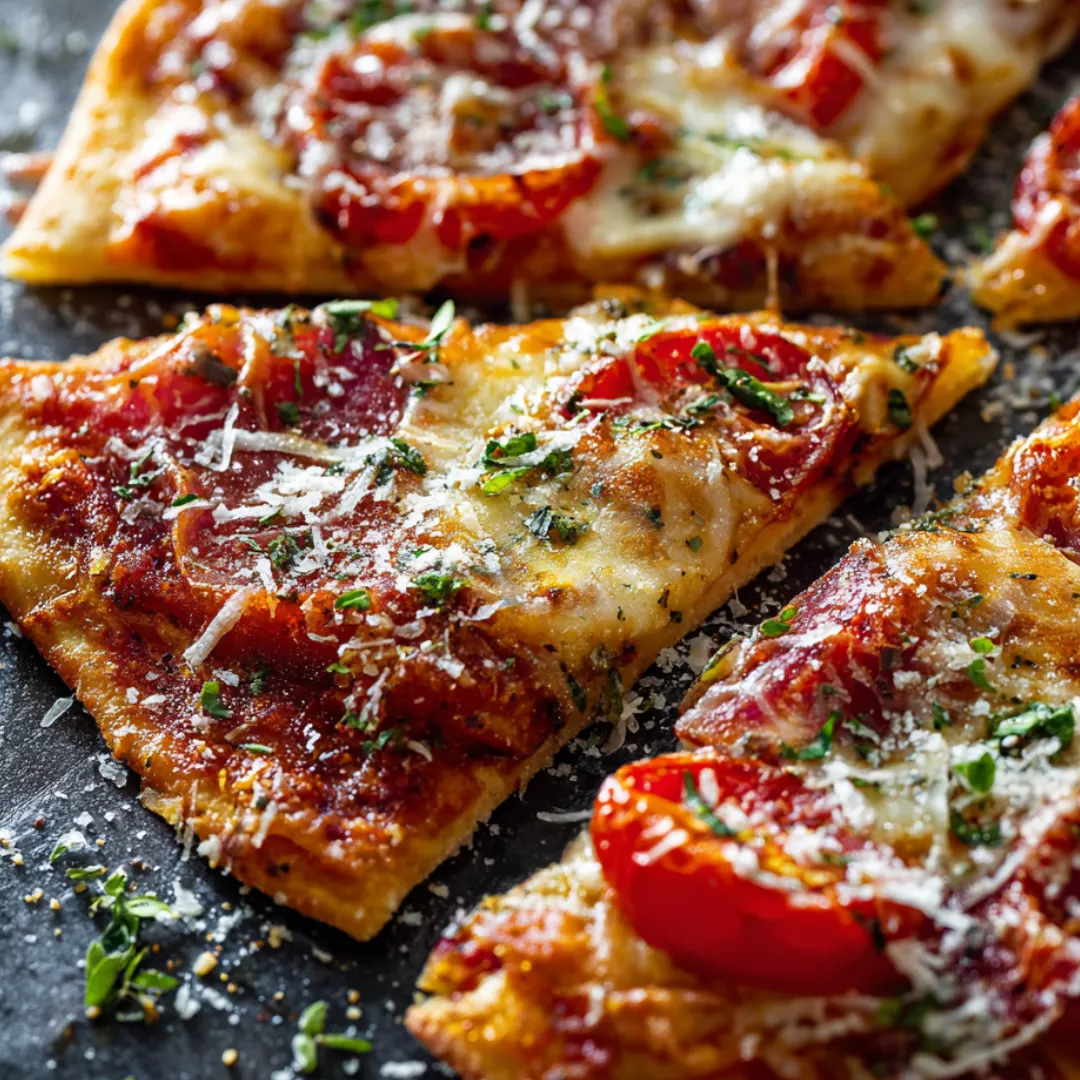 A slice of pizza with tomatoes and cheese.