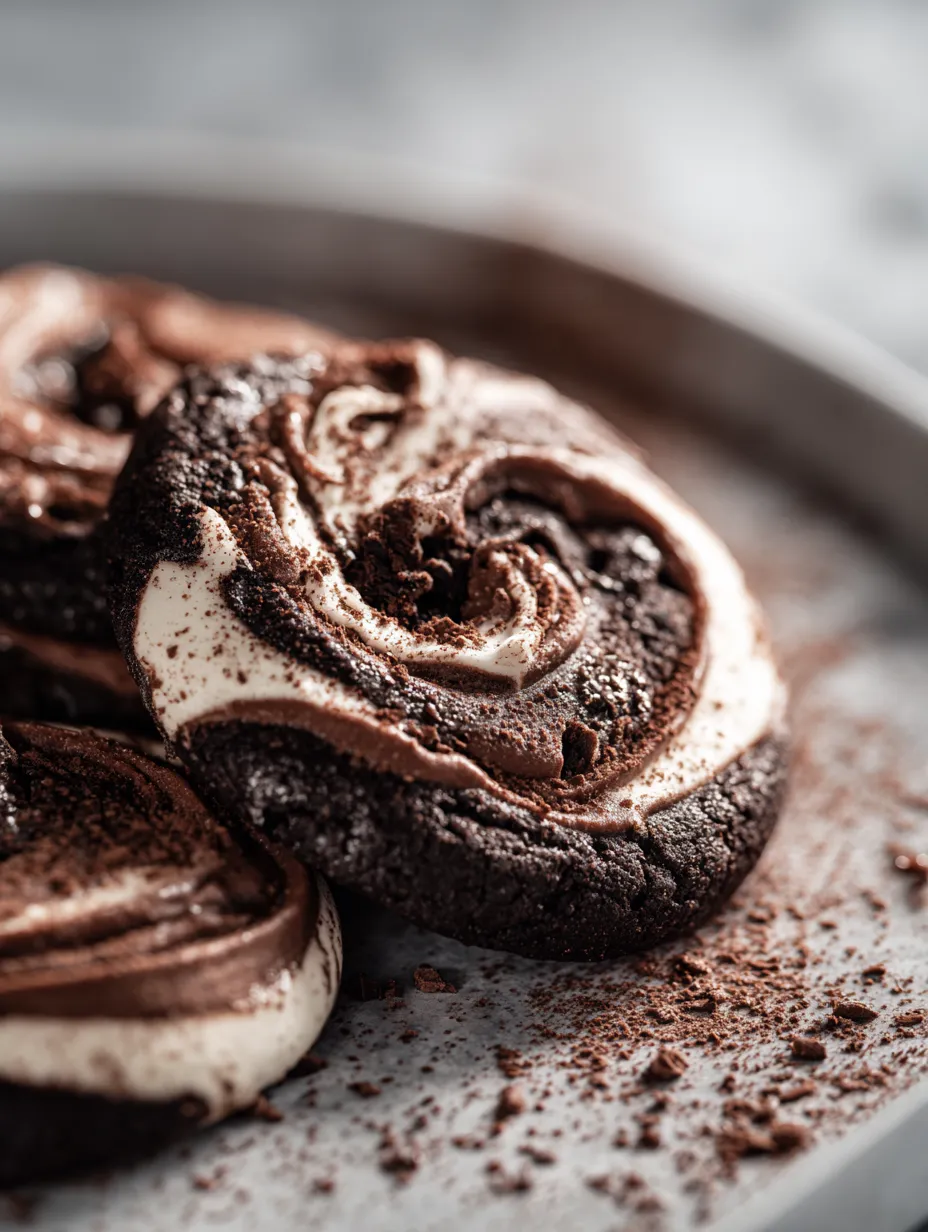 Chocolate and white swirl cookies.
