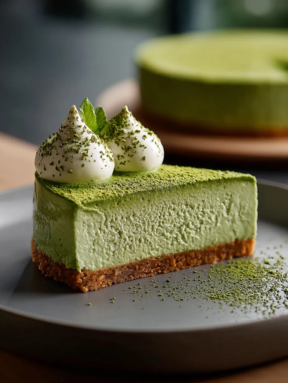 A slice of green cake with white frosting.