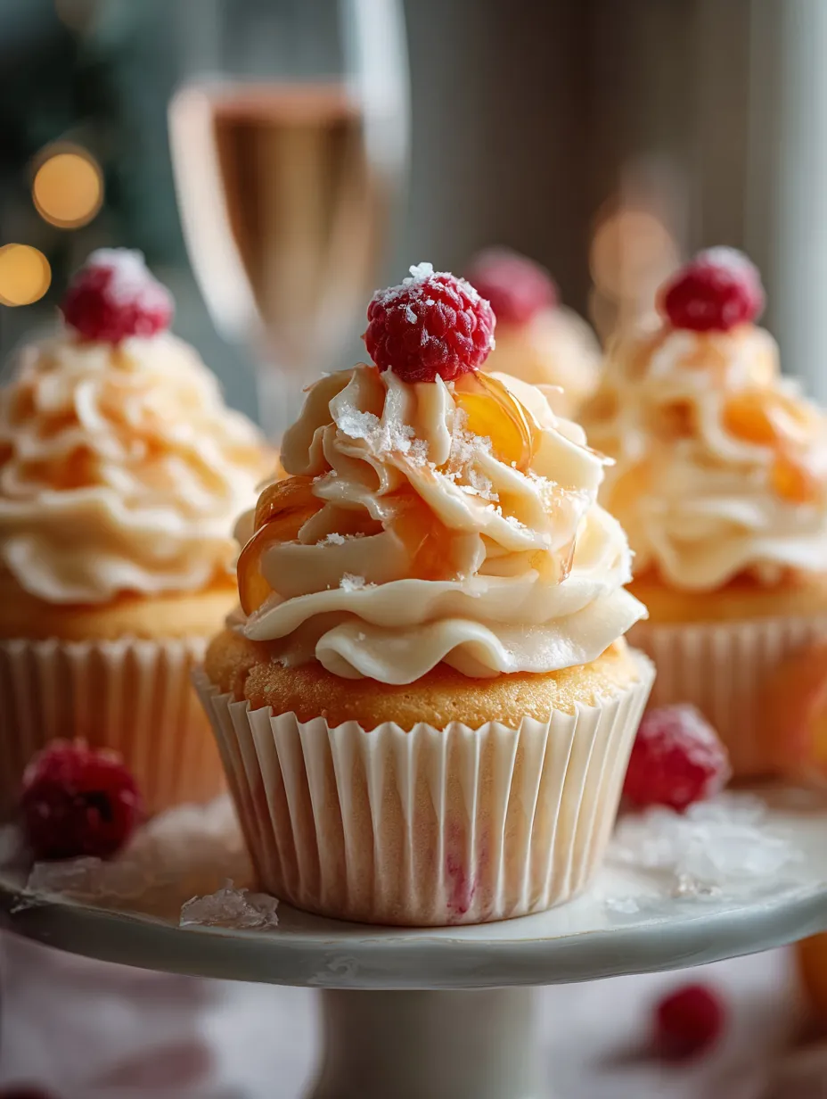Cupcakes with raspberries on top.