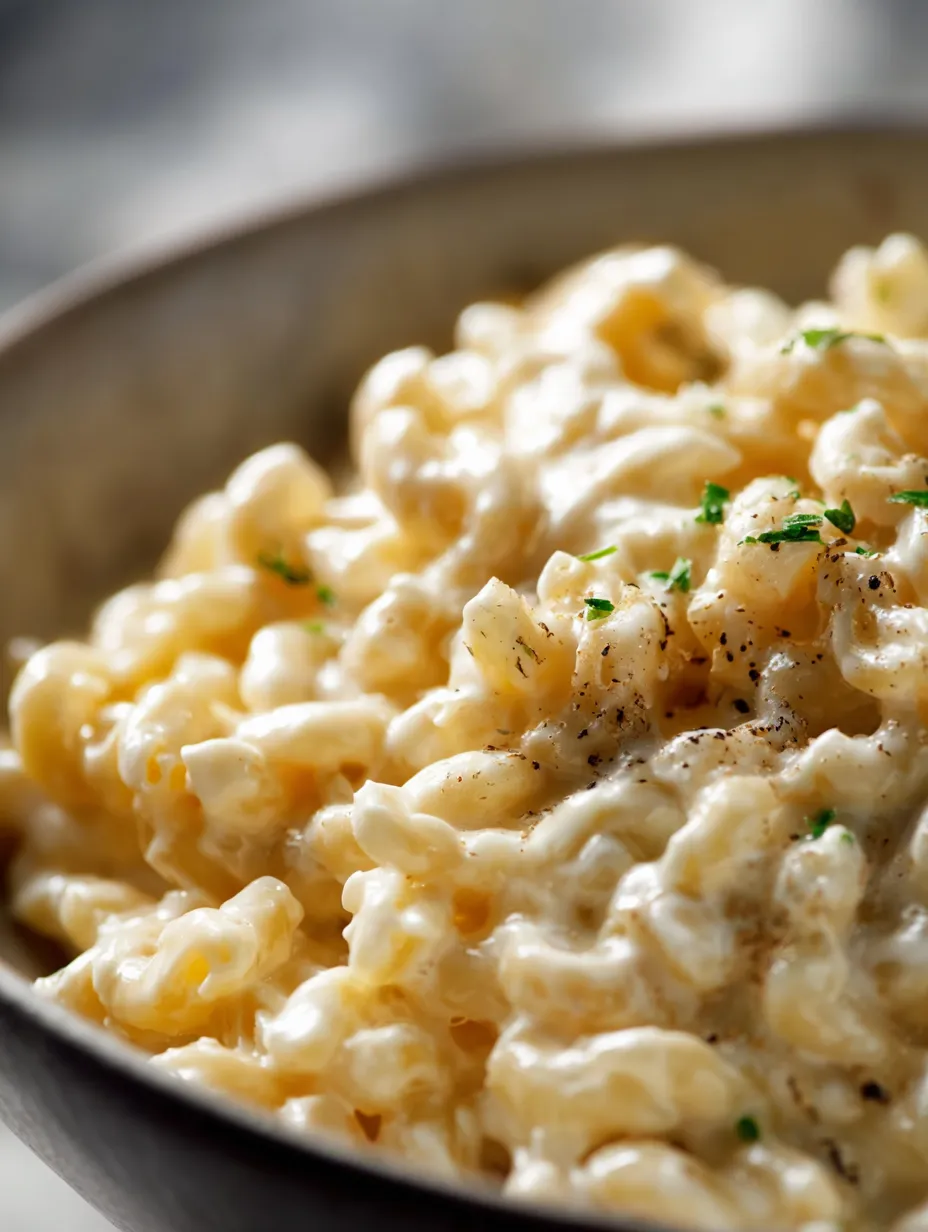 A bowl of macaroni and cheese.