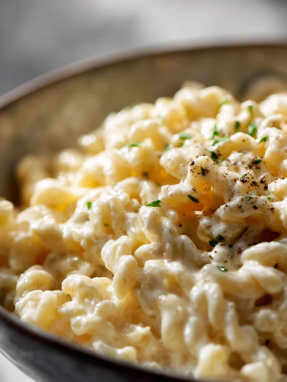 A bowl of macaroni and cheese.