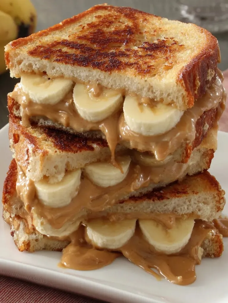A stack of banana sandwiches with peanut butter.