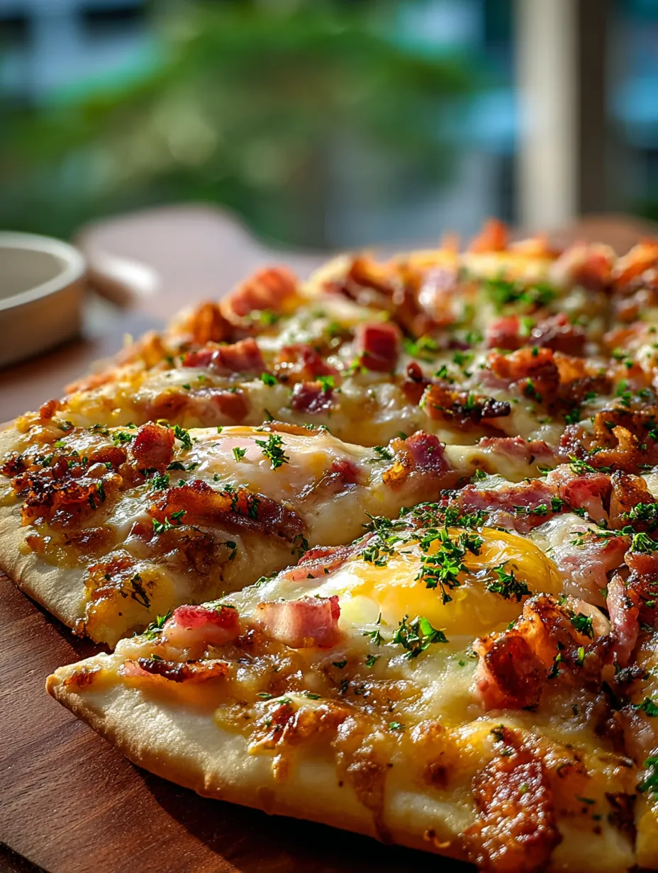 A pizza with a fried egg on top.