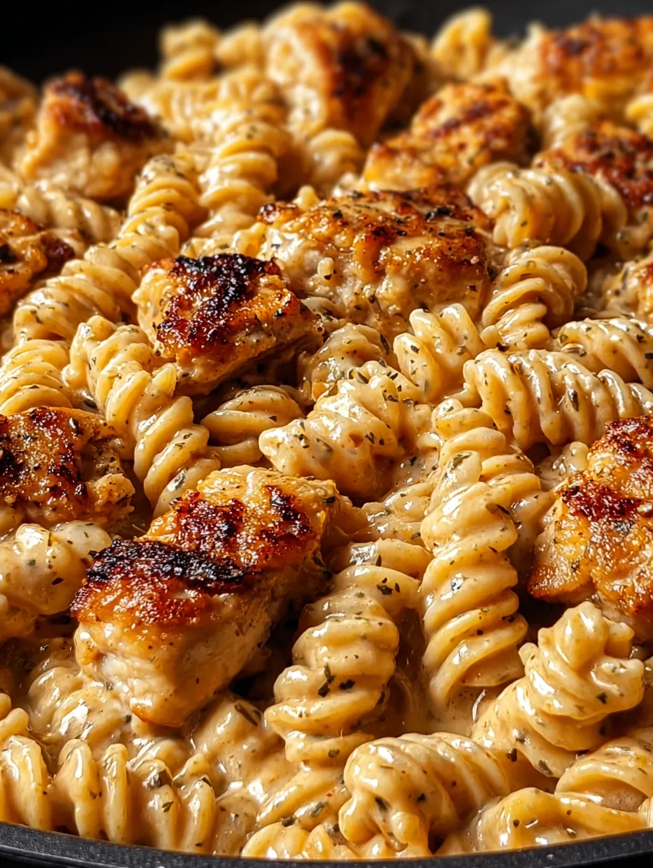 A plate of pasta with chicken and cheese.