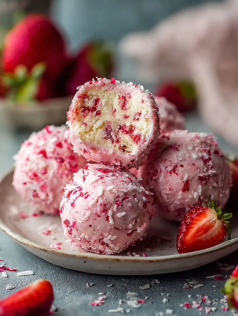 A plate of pink and white cake balls.