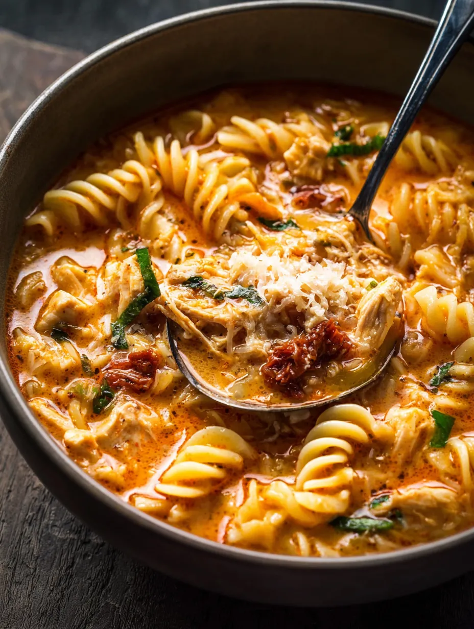 A bowl of soup with a spoon in it.