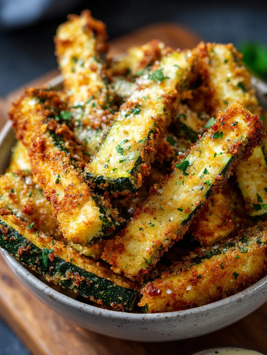 A bowl of breaded zucchini sticks.