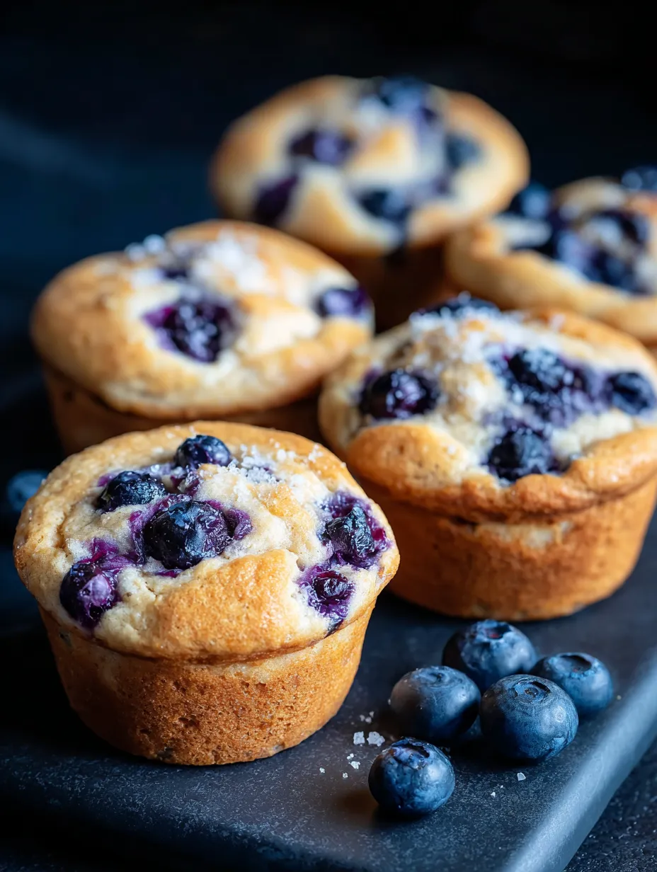 A plate of muffins with blueberries on top.
