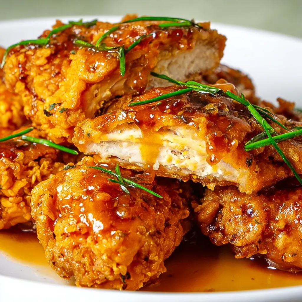 A plate of fried chicken with sauce.