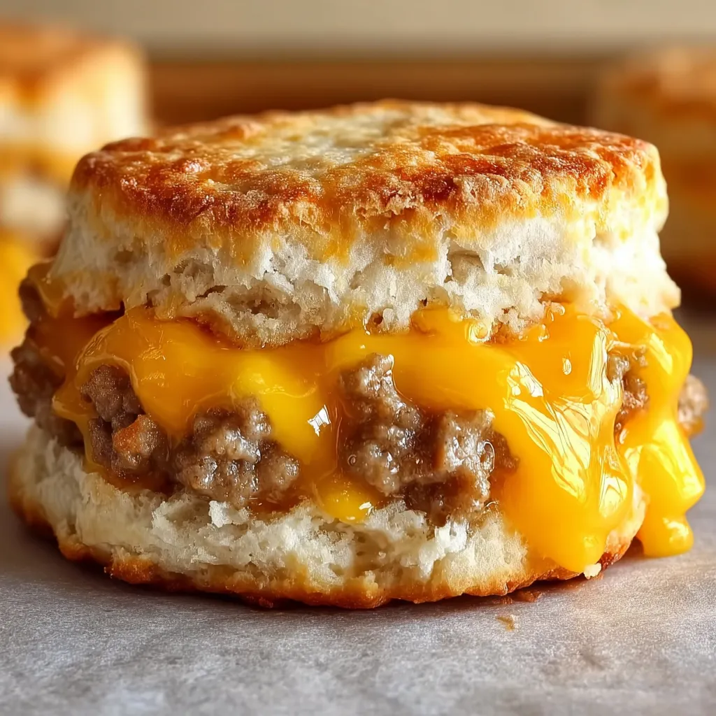 A biscuit sandwich with meat and cheese.