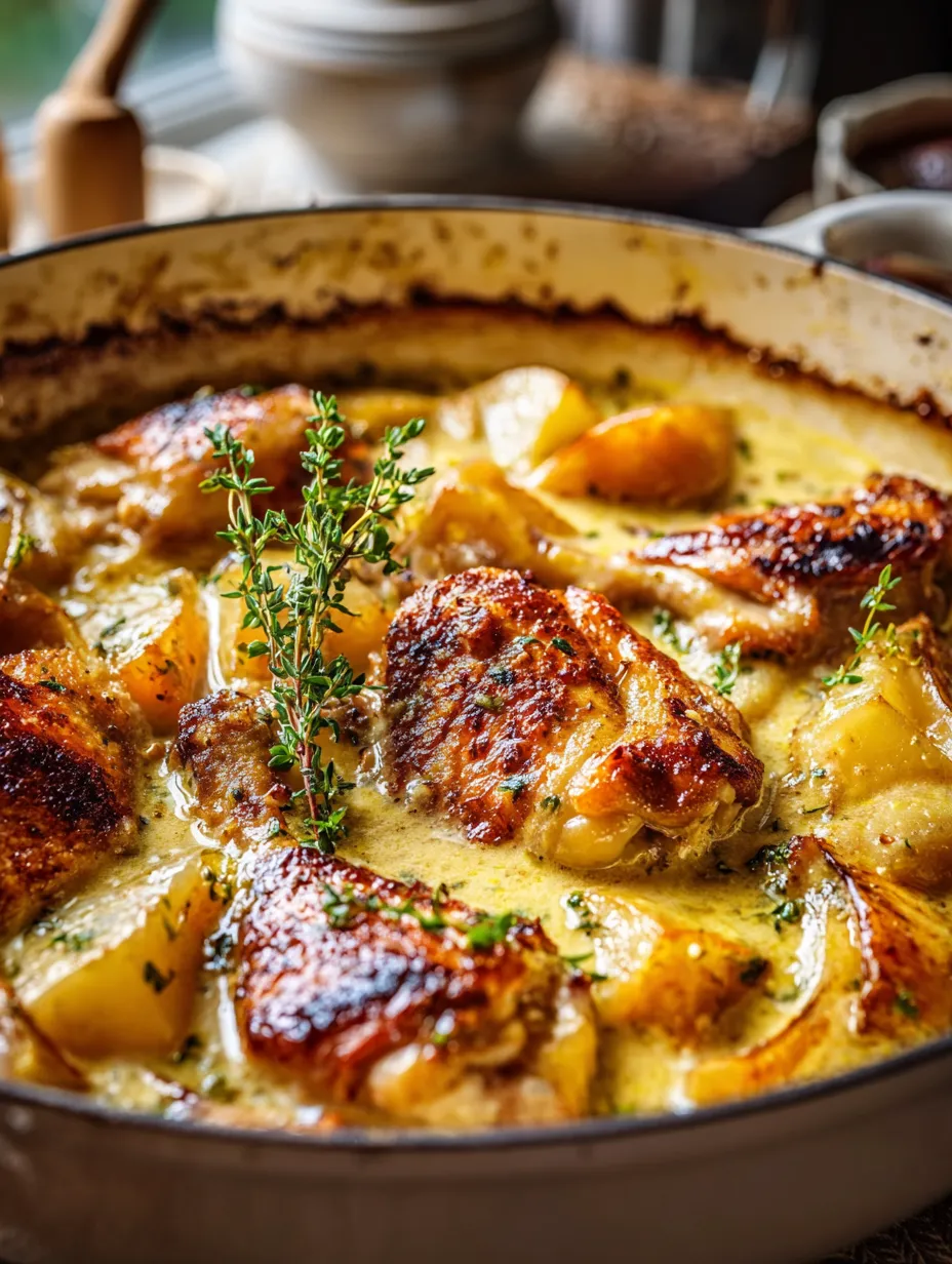 A pot of food with chicken and potatoes.