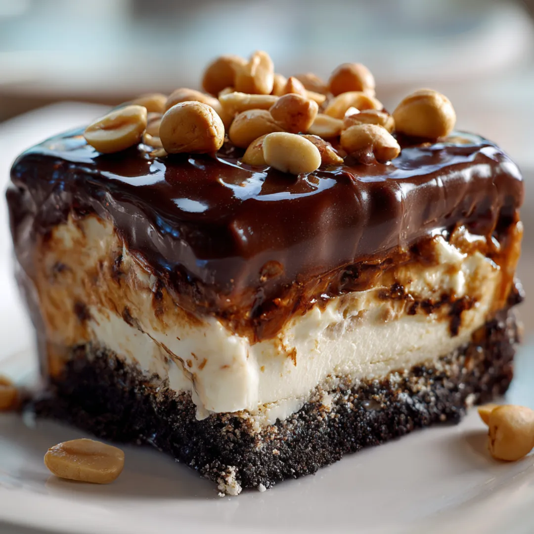 A slice of chocolate cake with nuts on top.