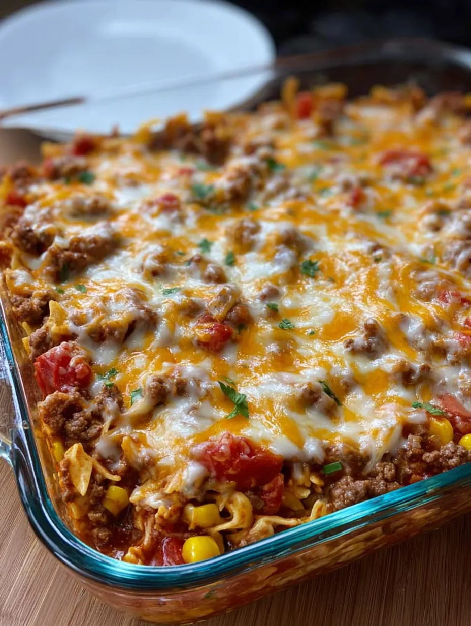 A dish of food with a fork and spoon on the side.