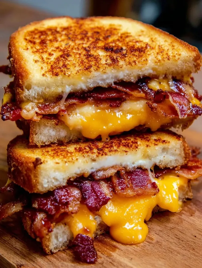 A stack of bacon and cheese sandwiches.