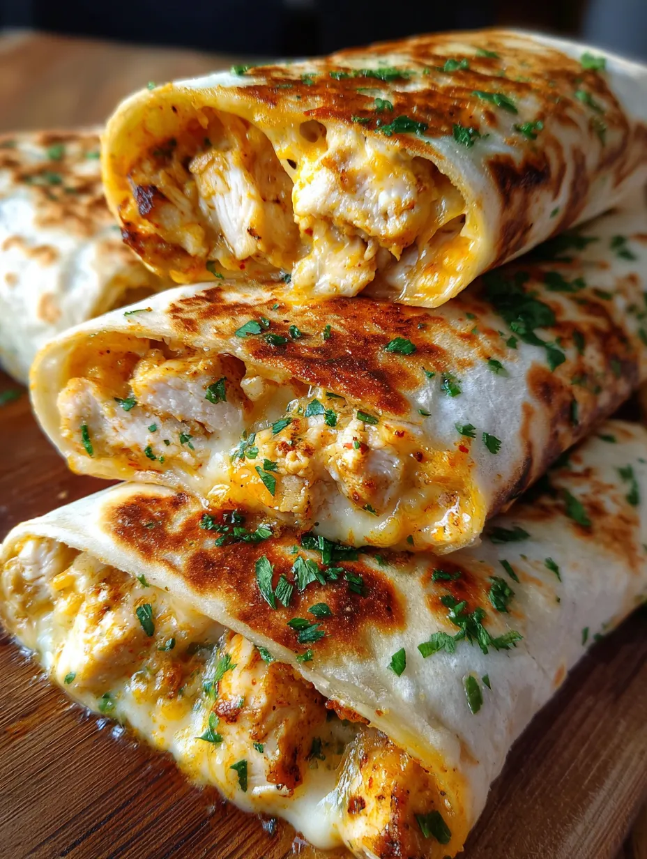 A stack of chicken burritos.