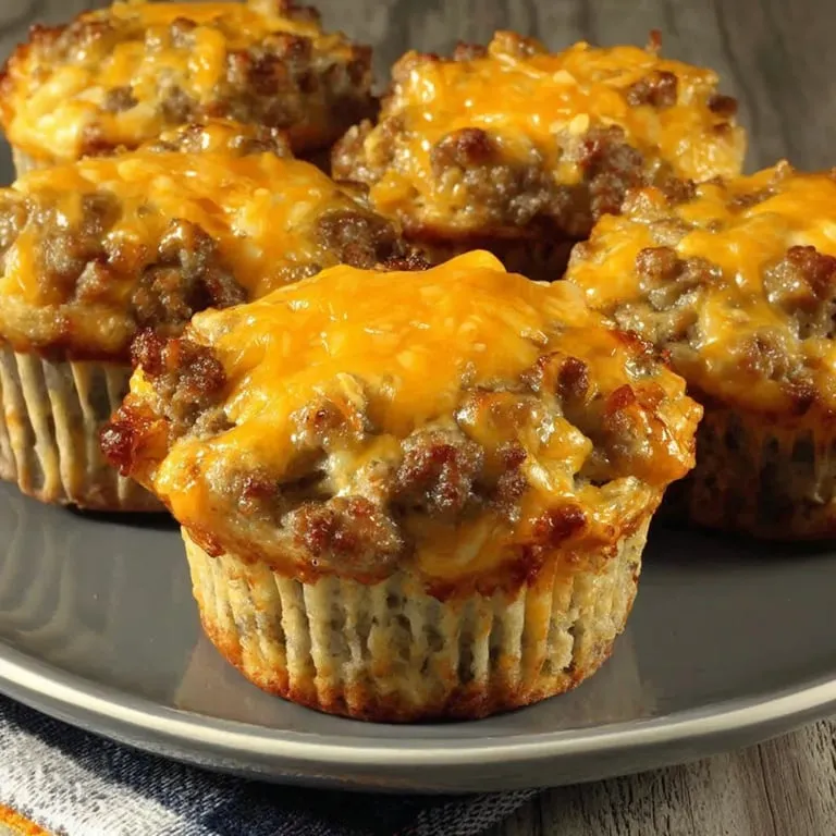A plate of muffins with cheese and meat.