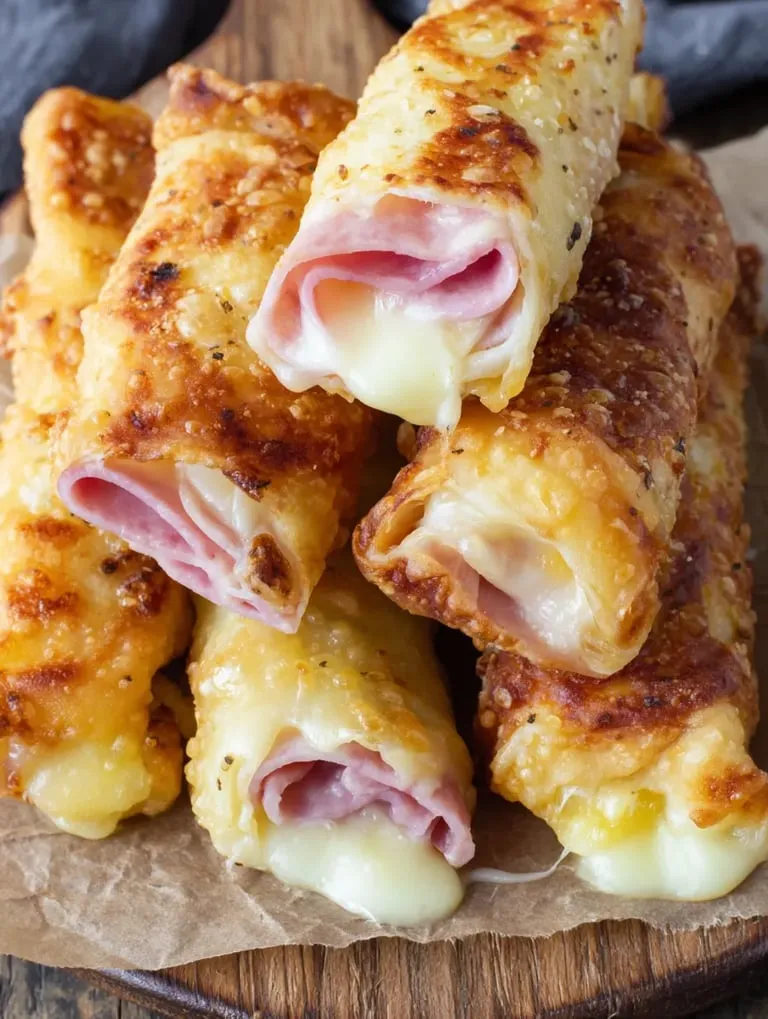 A stack of ham and cheese sandwiches.