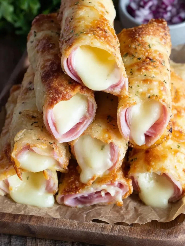 A stack of ham and cheese sandwiches.
