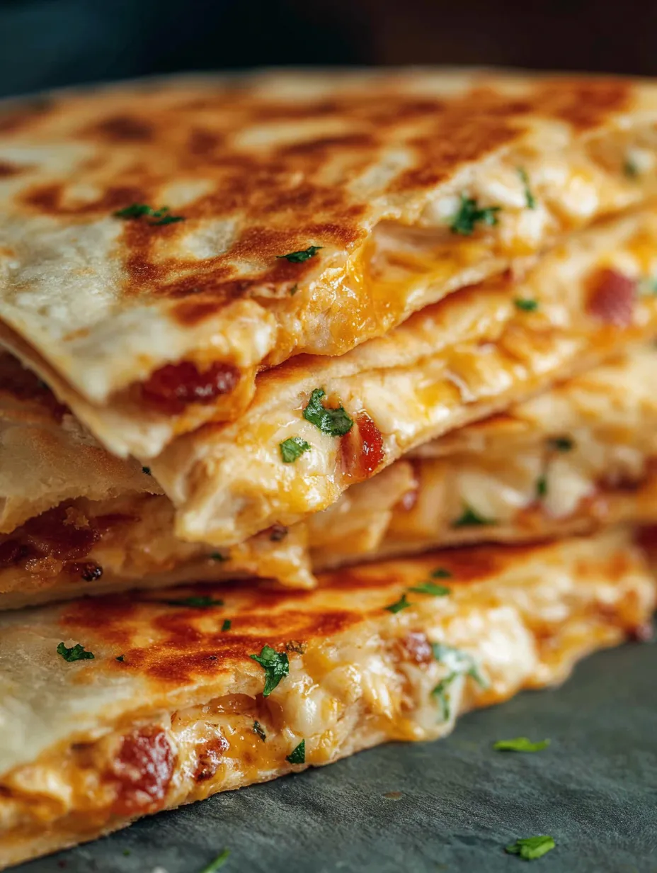 A stack of quesadillas with cheese and peppers.