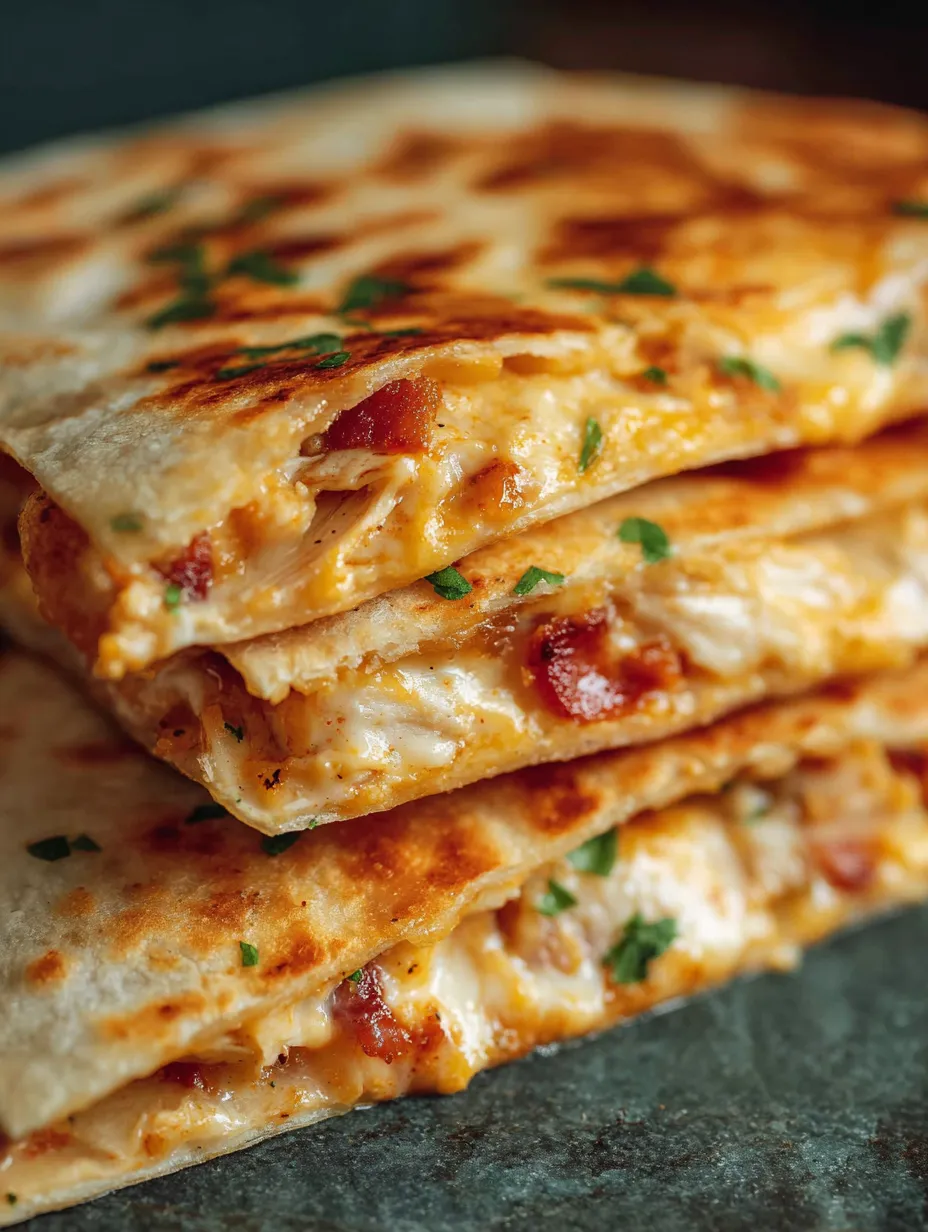 A stack of three pizza sandwiches.