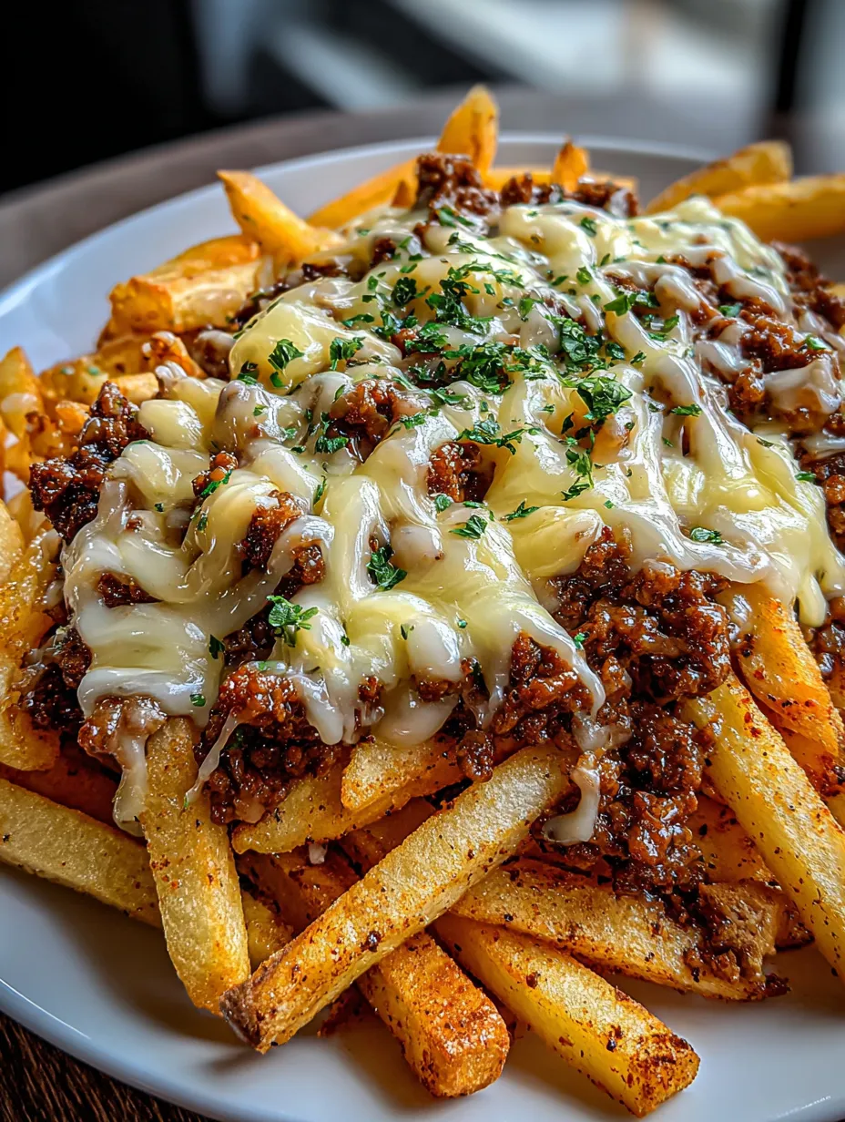 A plate of french fries with chili cheese on top.