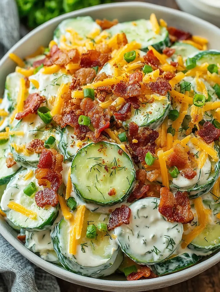 A bowl of food with cheese and bacon.