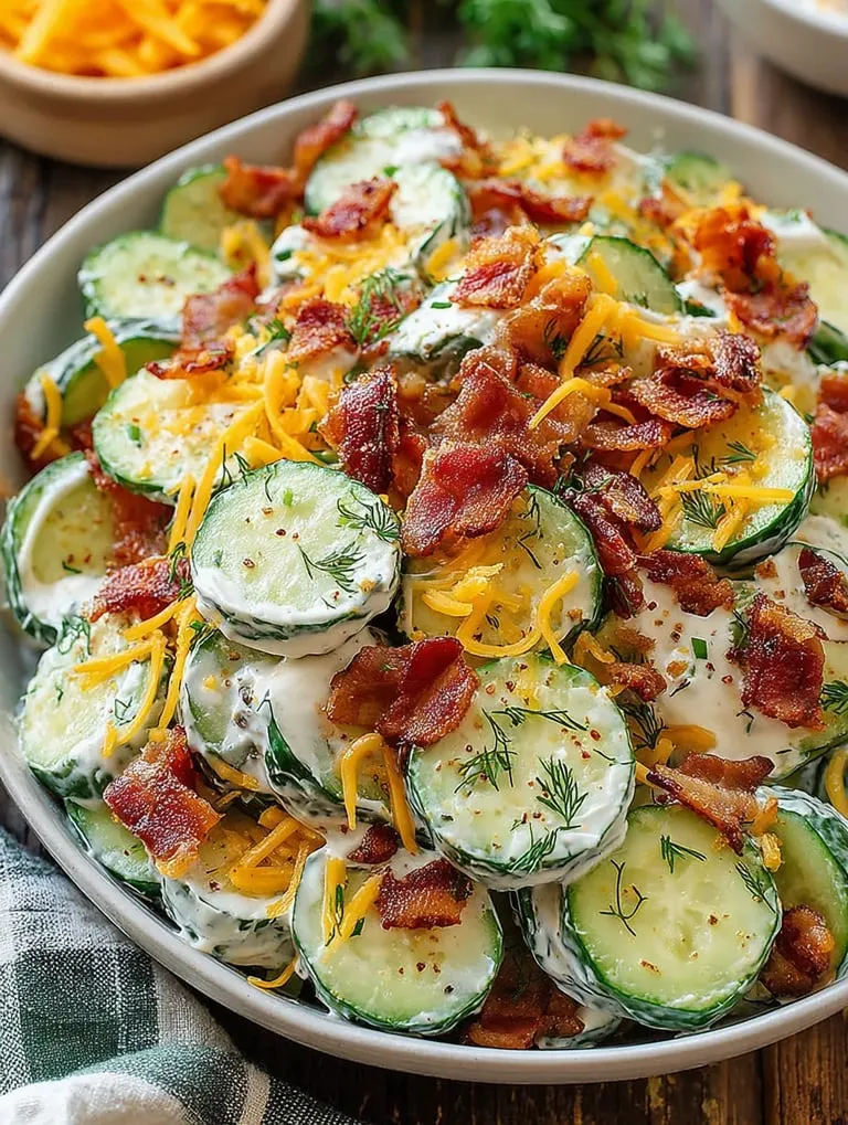 A plate of food with bacon and cheese.