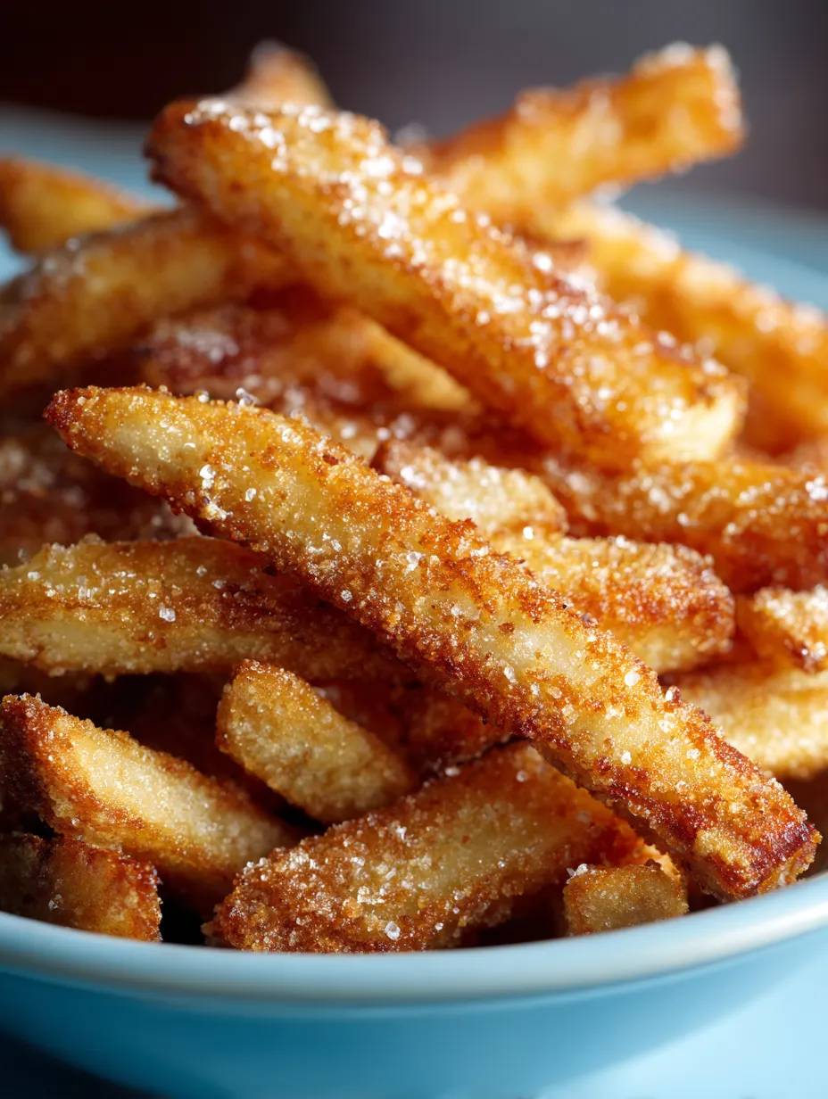 A bowl of apple fries with sugar on top.