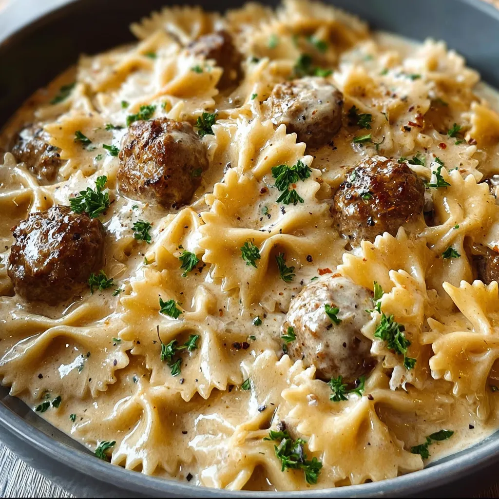 A bowl of pasta with meatballs and sauce.